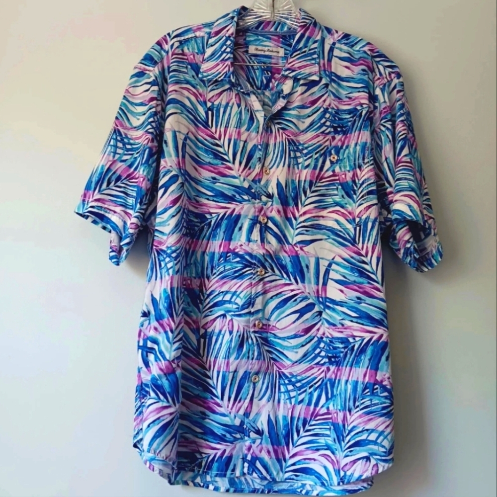 Tommy Bahama Men's Mai Le- Lei Camp Multi-Color Craig Collar Shirt Size L